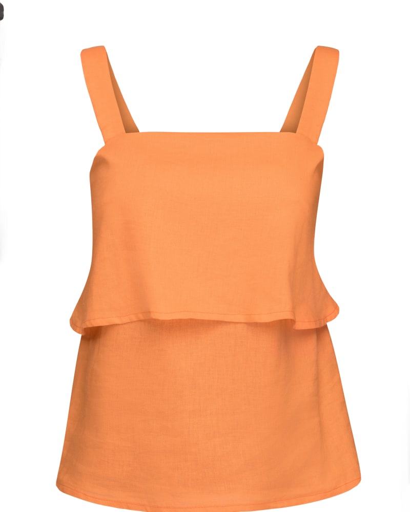Front of a size XL Orange Linen Layered Tank in Orange by Hilary MacMillan. | dia_product_style_image_id:352586